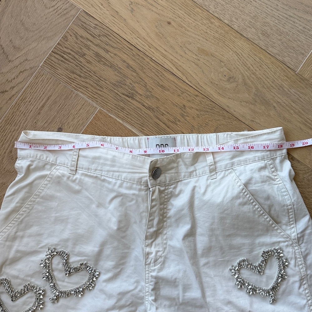 BDG Modified Cream Cargo Pants w/ Rhinestone Hearts - Picture 6 of 8